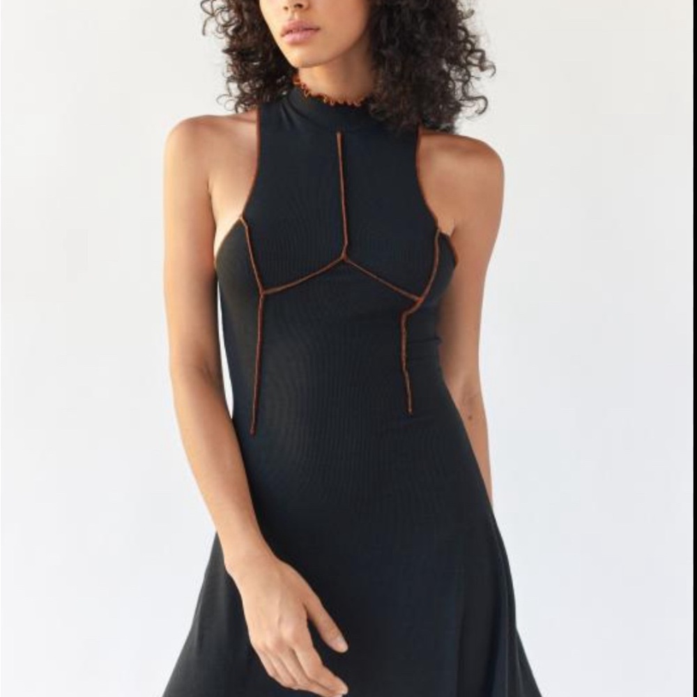 Urban Outfitters Black and orange Sleeveless Seamed Ribbed Cutout Back Mini